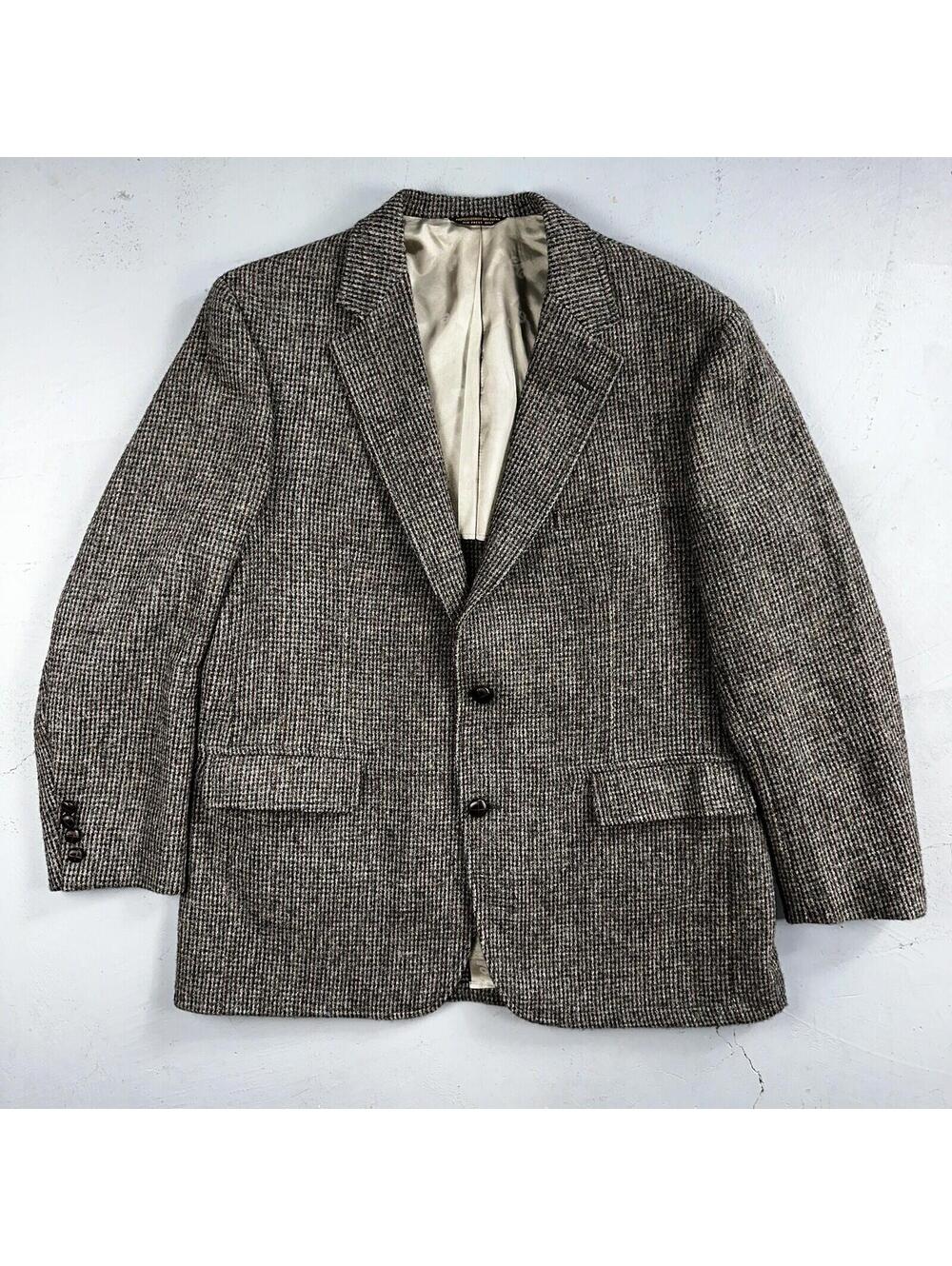 Norm Thompson VTG 80s Harris Tweed Preppy Wool Herringbone Blazer Jacket 42